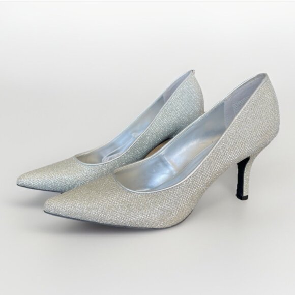 NEW WOMEN'S SIZE 8 .5 SILVER SPARKLE FIONI NIGHT HIGH HEEL SHOES - Picture 7 of 12